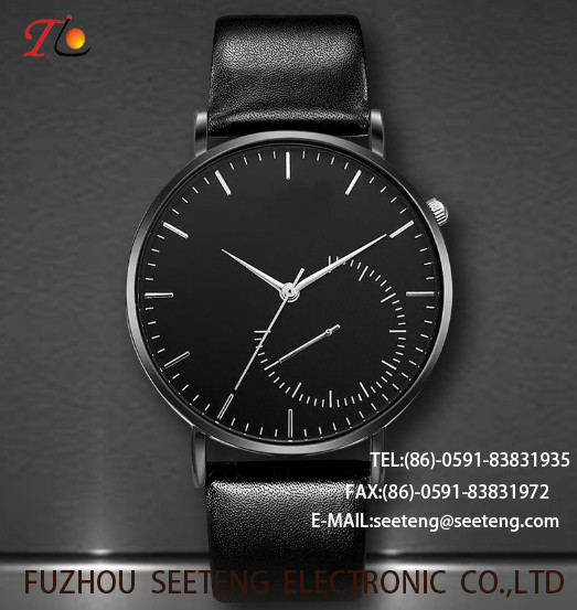 wholesale Pu watch Round dial alloy case quartz watch fashion watch concise style black pu strap elegant style