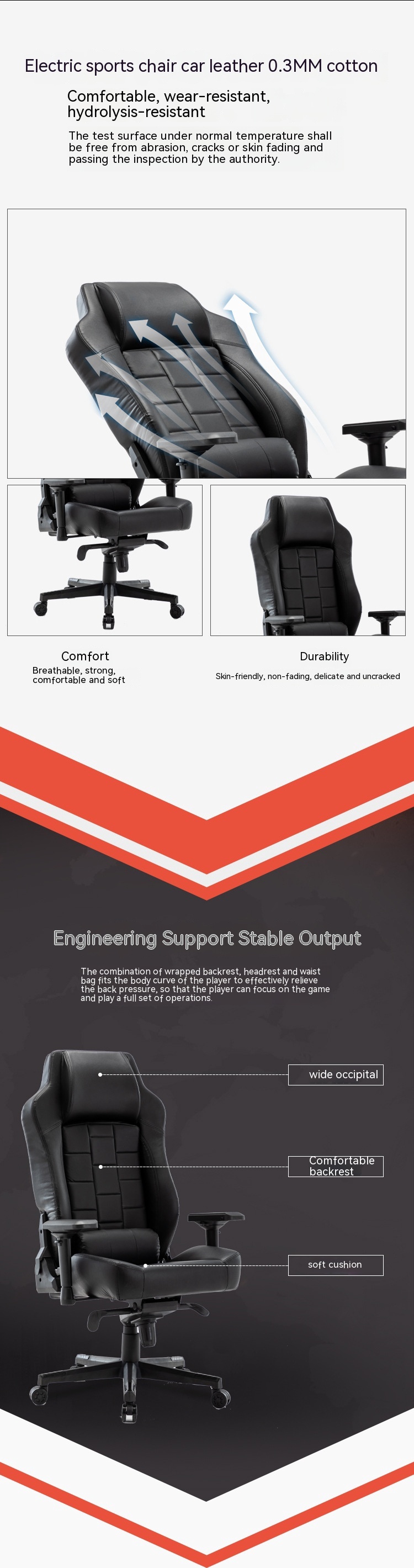 Adjustable 3D Nylon Armrests and BIFMA Passed PU Nylon Castors High Back Office Chair