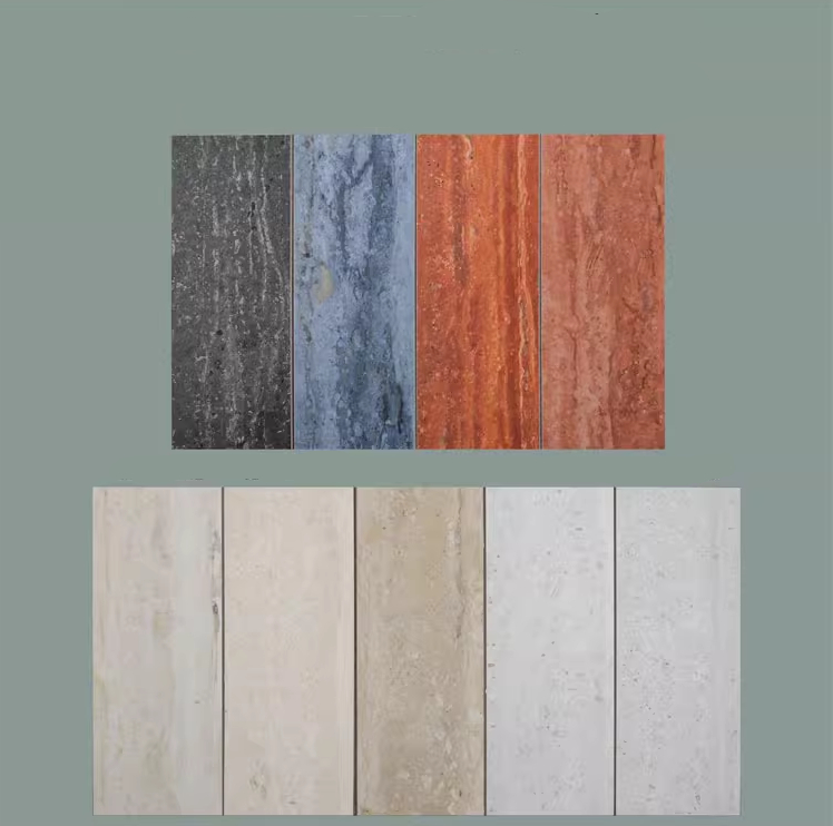 High End Living Room Floor Waterproof Porcelain Tiles in Reds / Pinks Travertine Look