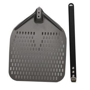 Quality 12 Inch Pizza Shovel Aluminum Pizza Turning Peel Black Hard Aluminum Perforated Detachable Pizza Peel wholesale