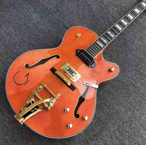 Top quality G Orange Electric Jazz guitar,Gold Bigsby bridge,Factory Hollow Body