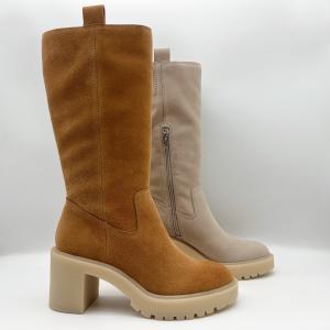 Quality Brown soft suede leather Womens Dress Boots with 3/4 ykk metal zipper，One piece of TPR outsole wholesale