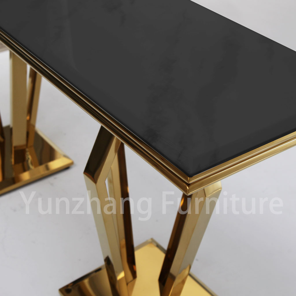 Hotel Furniture Square Console Table Marble Top Stainless Steel Frame Gold Color