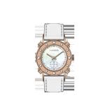 Fashion Genuine Leather Quartz Watch With Mop Dial Diamonds On Bezel For Ladies