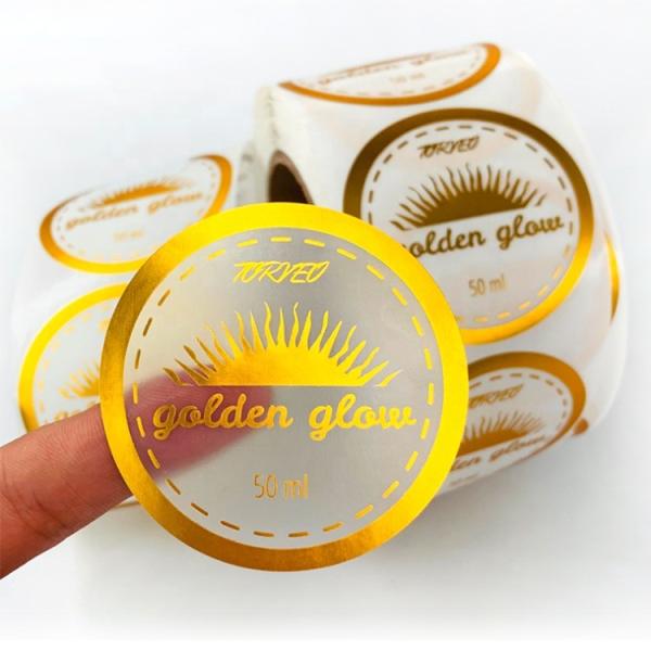 Transparent Carton Sticker Clear Gold Foil Stickers Self Adhesive CMYK PVC