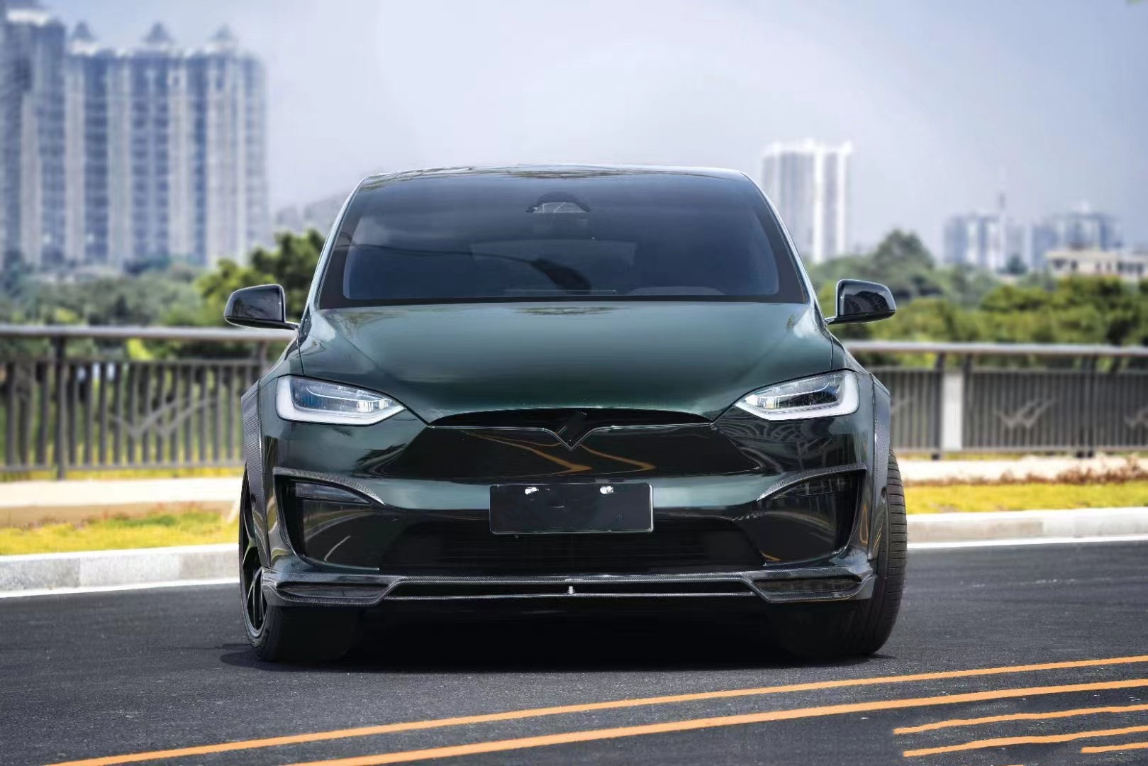 CMST Tesla Model X Body Kit Dark Green Tesla Widebody Kit 2023 Front Lip Diffuser
