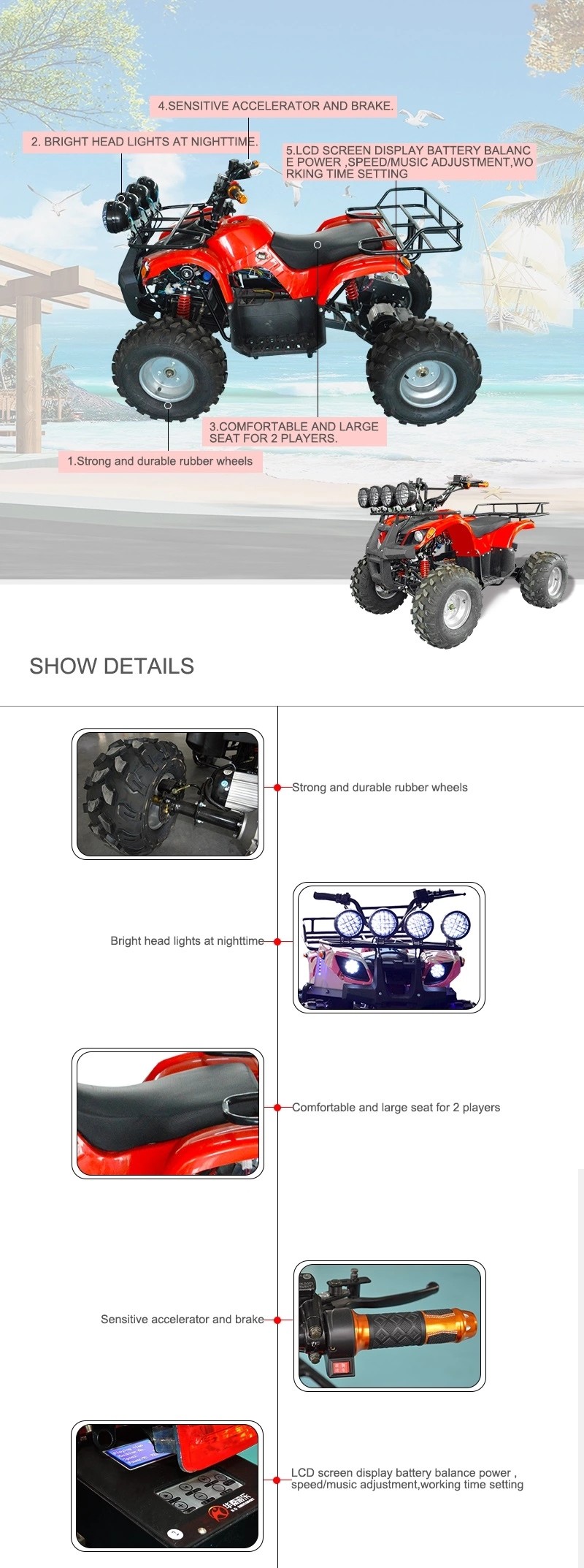 Steel Material Riding Beach Vehicle For Public Games Center Charging Time 4-6h