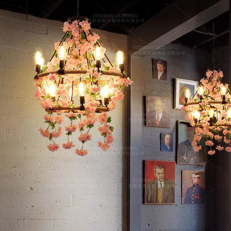 Large leaves chandelier green light fixture in foyer shopping mall bohemian modern loft chandelier(WH-VP-154)