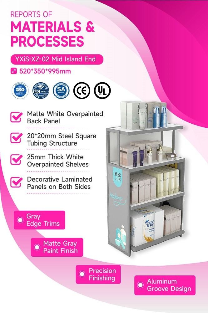 YXiS-XZ-02 Gray Edge Trims Skincare Display Cabinet with 20*20mm Iron Tube