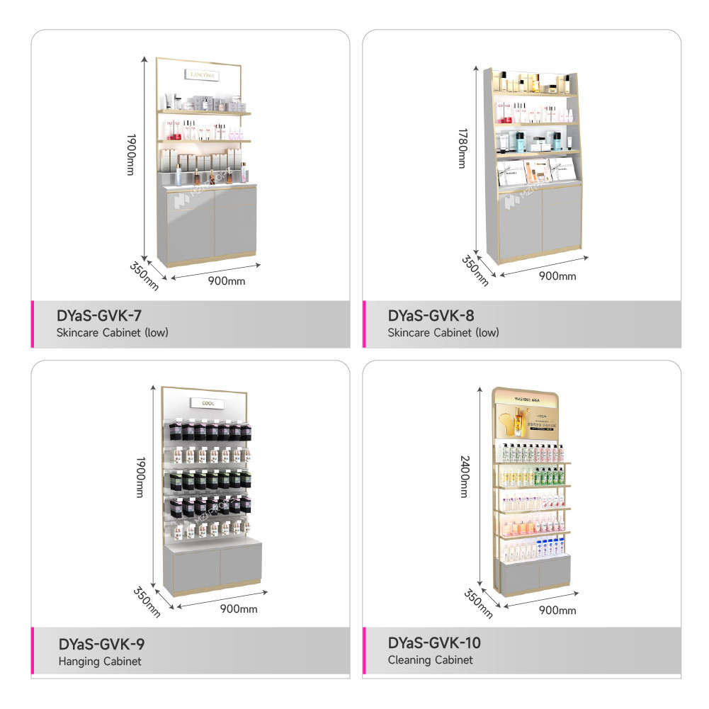 Beauty Shop Display Furniture Adjustable Washing and Care Back Cabinet with LED Lightbox for Retail Store Display Decoration