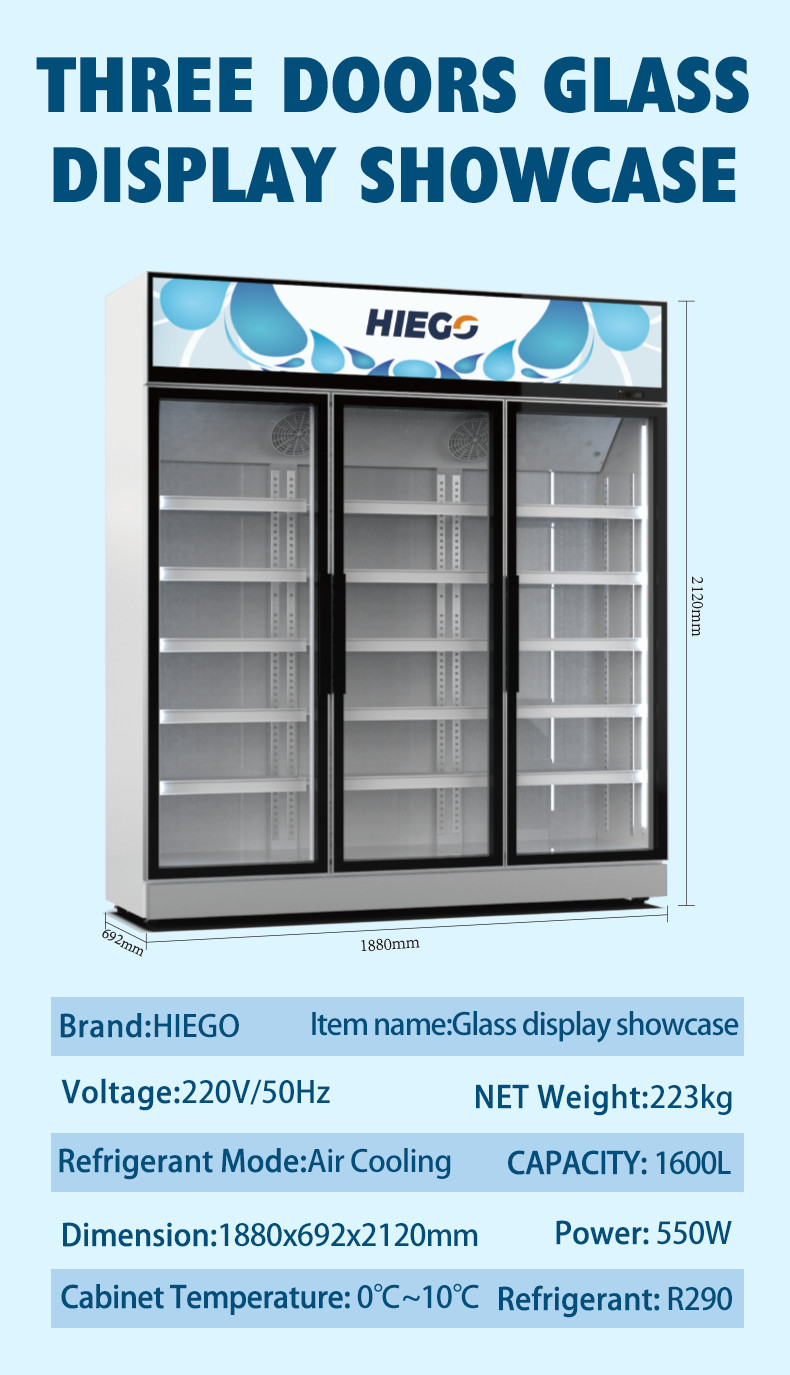 Air Cooling Upright 2 Glass Door Display Chiller 800L Digital Temperature Control