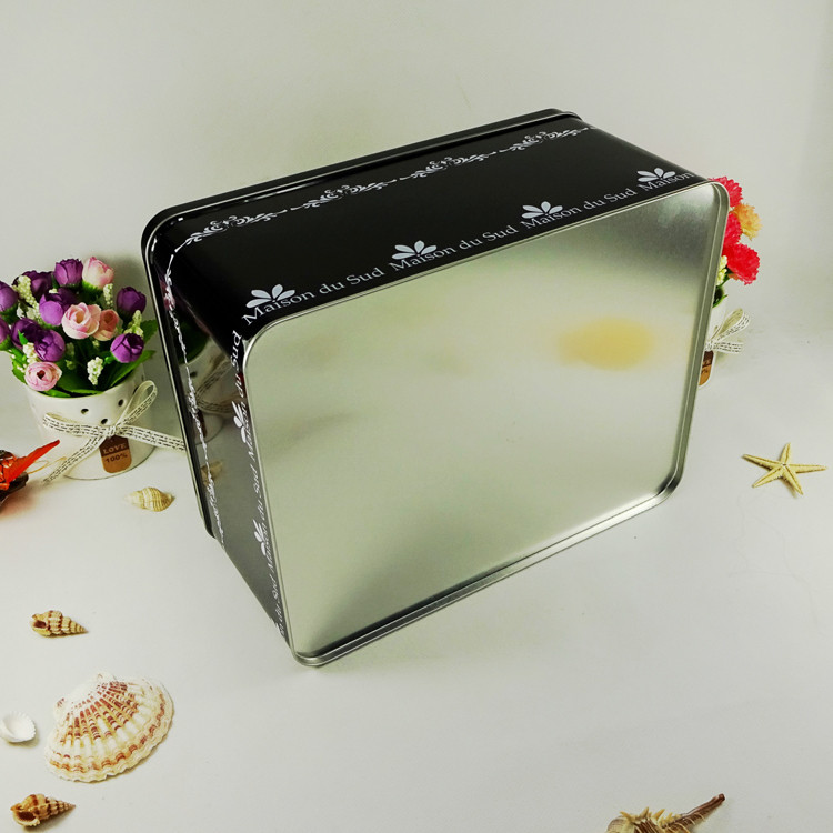 Black Metal Tin Container With Silver Bottom Tranparent Window