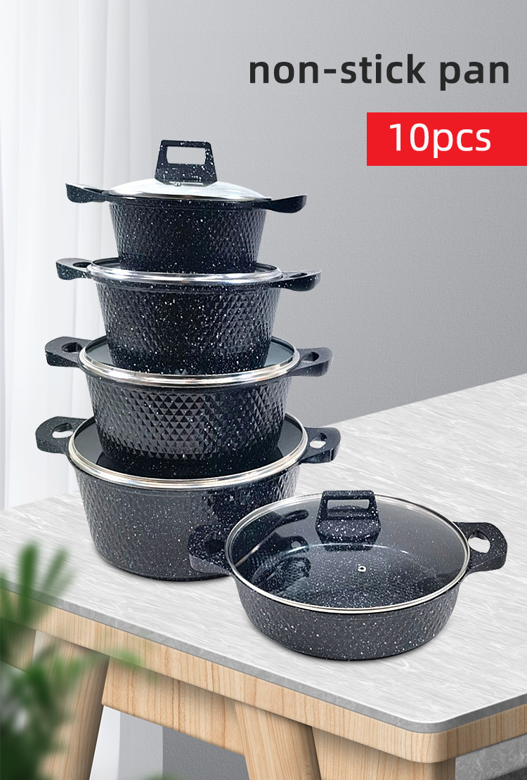 Multifunction 10pcs Black / White Cooking Pot Set Aluminum Non Stick