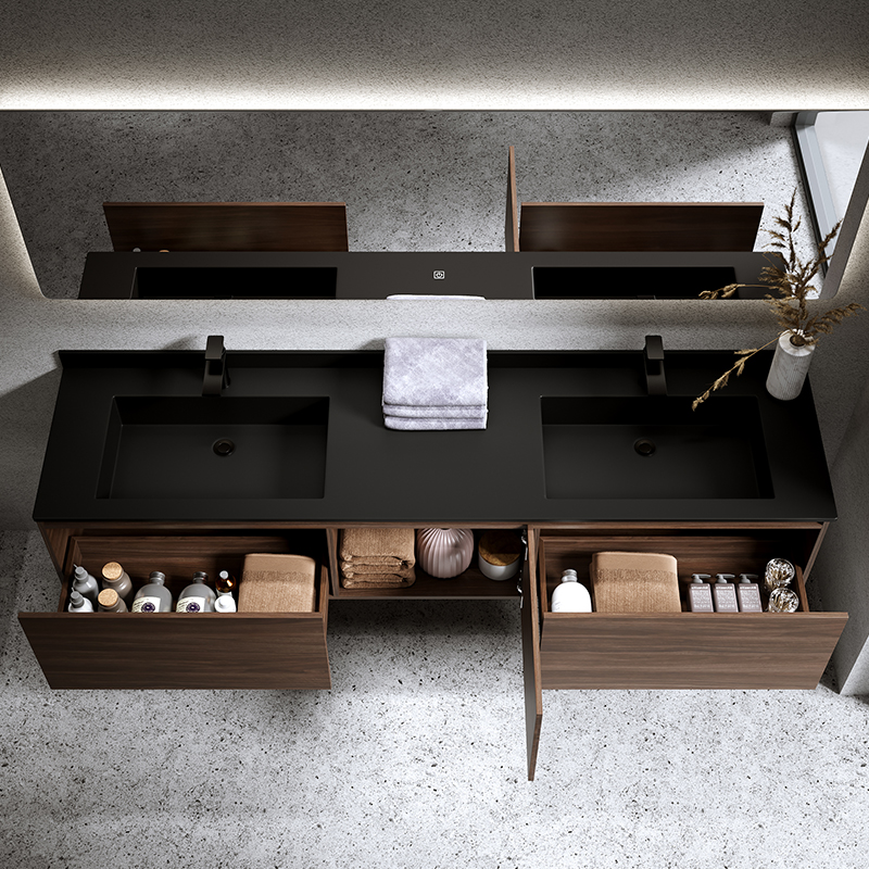 Wooden Modern Style Double Sink Bathroom Vanity with Customized Width and Rectangle
