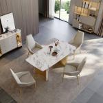 Marble Top SS Steel Furniture Simple Gold Legs Dining Table Set 4 Seater