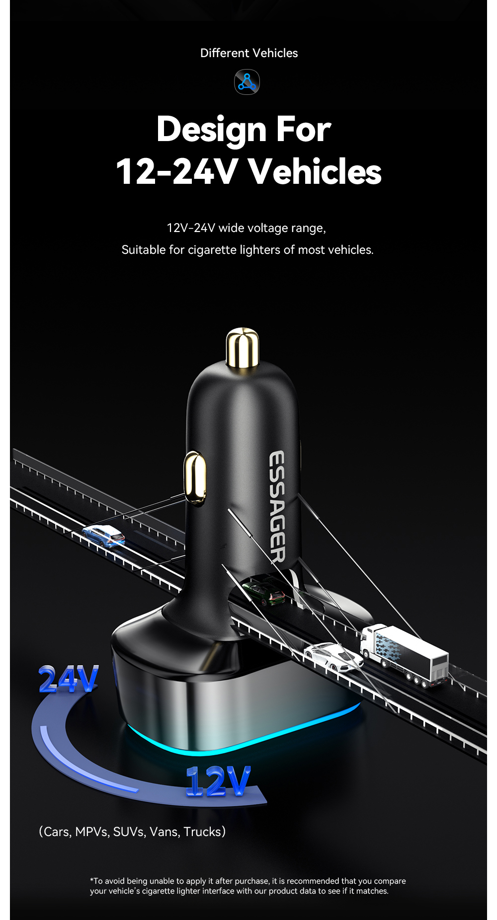 ESSAGER F738 Series Quick Car Phone Charger 70W with 4 Ports 2 USB A 2 USB C