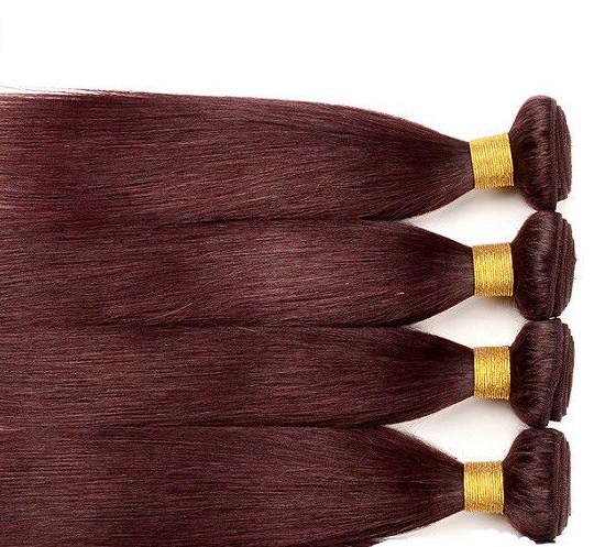 Red Straight Colored Human Hair Extensions Remy Brazilian Hair Weave Double