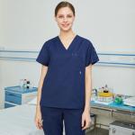 Strech Solid Color Hospital Scrub Suit Blue Medical Custom Logo