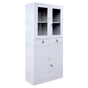 Quality 2 Drawer Glass Swing Door Metal Storage Cabinet Knock Down Steel Cupboard wholesale