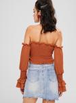 Off The Shoulder Ladies Ruffle Long Sleeve louses Shoulder Off Smocked Crop top