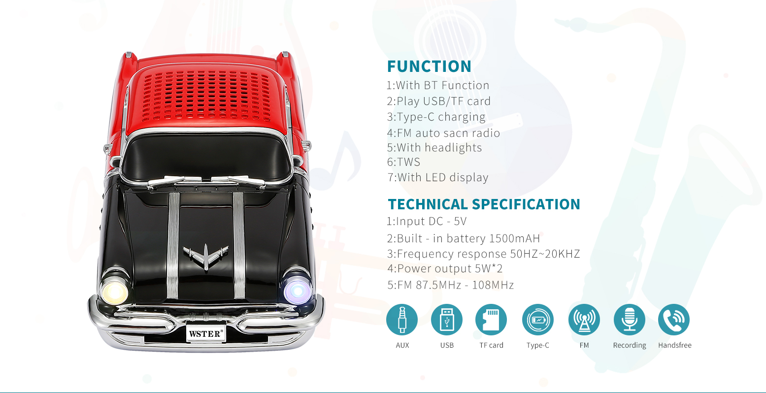Music Smart Speakers Multi Functional Bt With Tws Wireless Blue Tooth Speaker In Car Shape Retro Led Display Speaker
