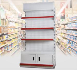 Quality 3 Layer Supermarket Display Shelving Pharmacy Display Racks With LED Light wholesale