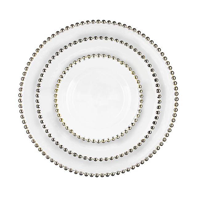 Pearl Round Gold Decoration Glass Charger Plate for Wedding Dinnerware Glass Plate