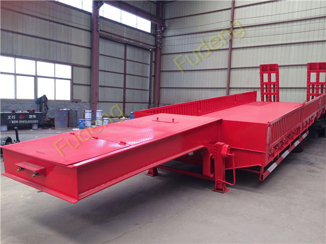Drop Deck 3 Axles Low Bed Semi Trailer With Side Wall Mechanical Ladder
