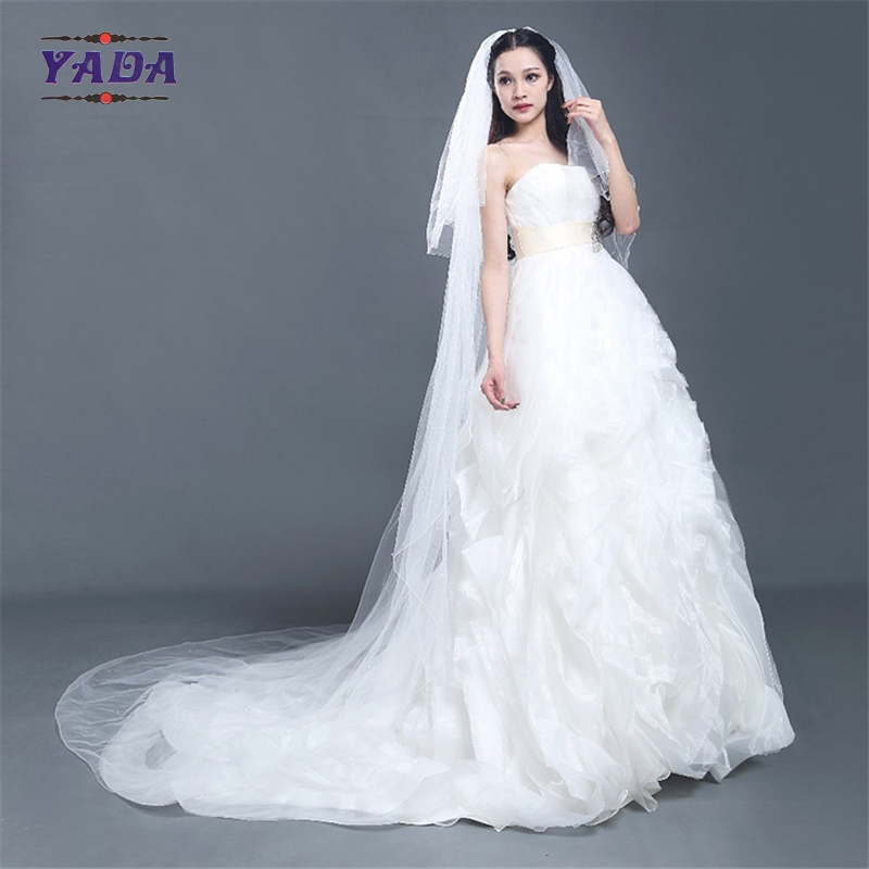Luxury off shoulder organza fabric bust latest gowns long tail ball gown alibaba wedding dress