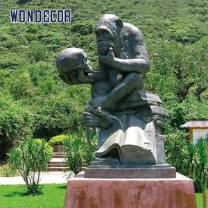 Quality Casting bronze chimpanzee scholar trinket box monkey holding skeleton statue wholesale