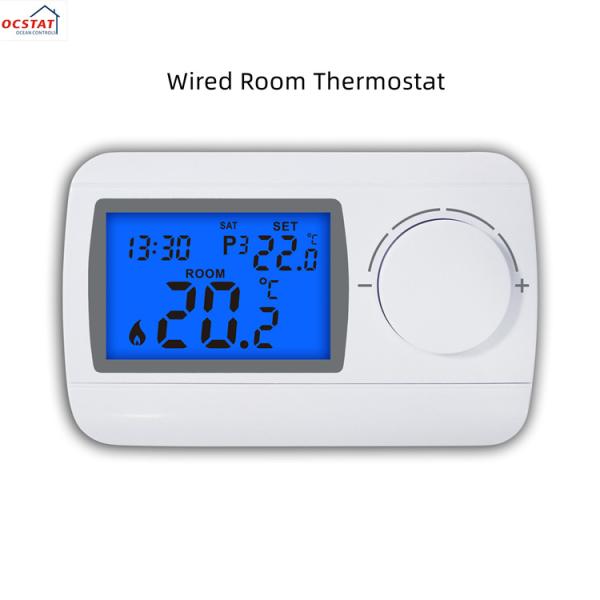 Cheap Riseem Wired Electric Heat Programmable Boiler Room Thermostat 230V ABS  For Gas Boiler for sale