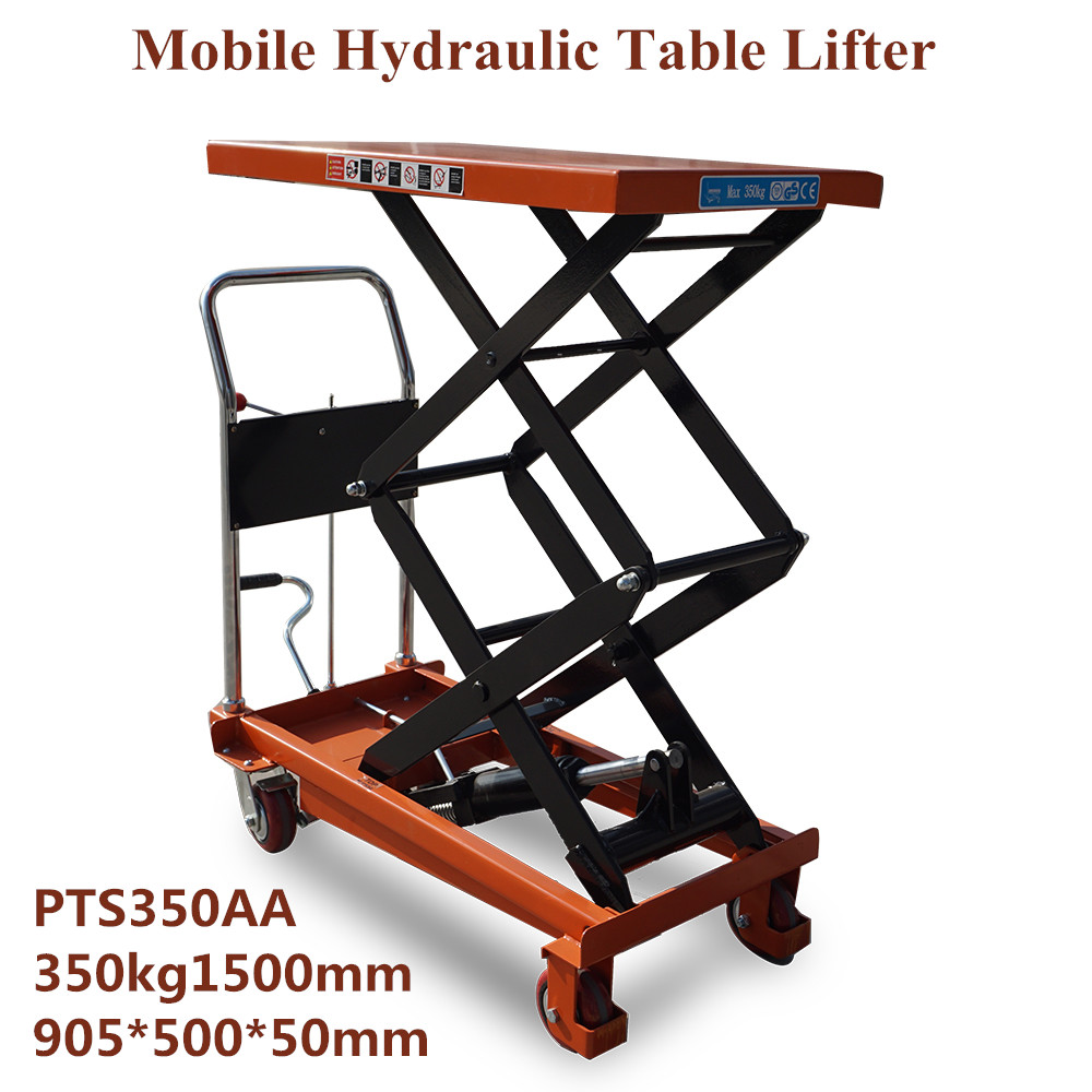 Factory direct sale hydraulic scissor lift table/lifting platform manual lifter with wheels in lift tables