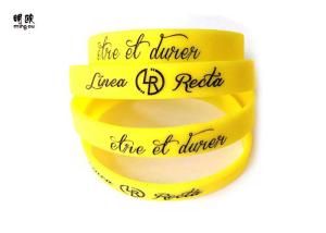 Quality Round Shape Custom Gel Bracelets , Yellow Debossed Silicone Wristband Bracelet wholesale