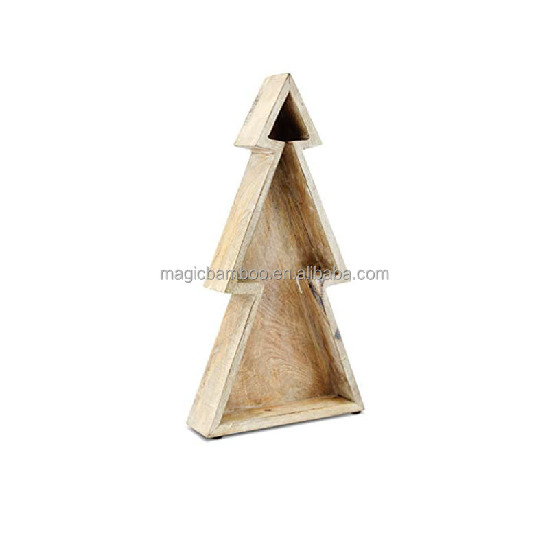 Sustainable Christmas Serving Trays Set Of 2 Bamboo Wooden Christmas Tree Plate Dish