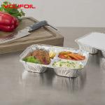 Takeaway Food Packaging Disposable Aluminum Foil Container 3 Cavity Foil Pan