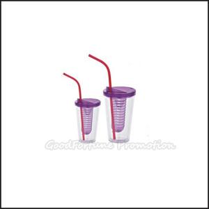 Quality spiral printed logo plastic fruit tumbler mug water drink cup bottle with straw wholesale