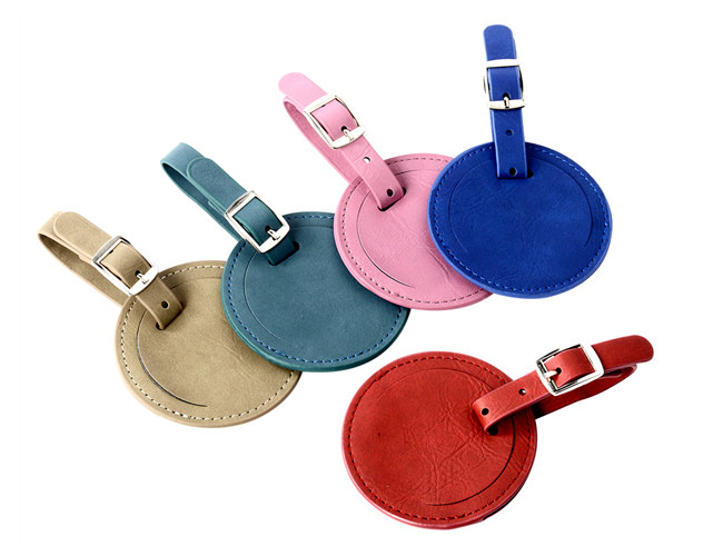 PU Round Travel Luggage Tag With Buckle Strap Advertising Gift