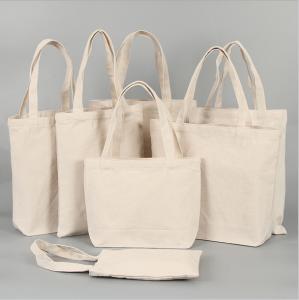 Quality Collapsible Cotton Canvas Shopper Tote Bag Beige Color For Young Women wholesale