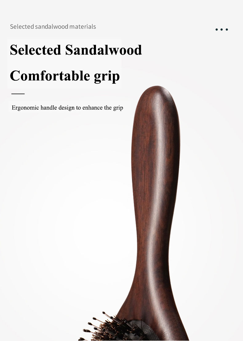 Black Sandalwood And Natural Wood Boar Bristle Hair Brush For Massage