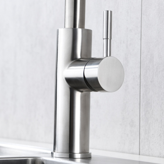 Single Lever Coil Spring High Arc Kitchen Faucet With Sprayer Brushed Nickel