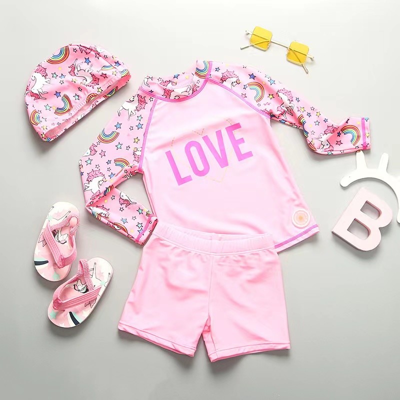 Cute Girls Swimming Suits Girl Briefs Swimsuit Bikini Girl Summer Swimwear With Cap Carton