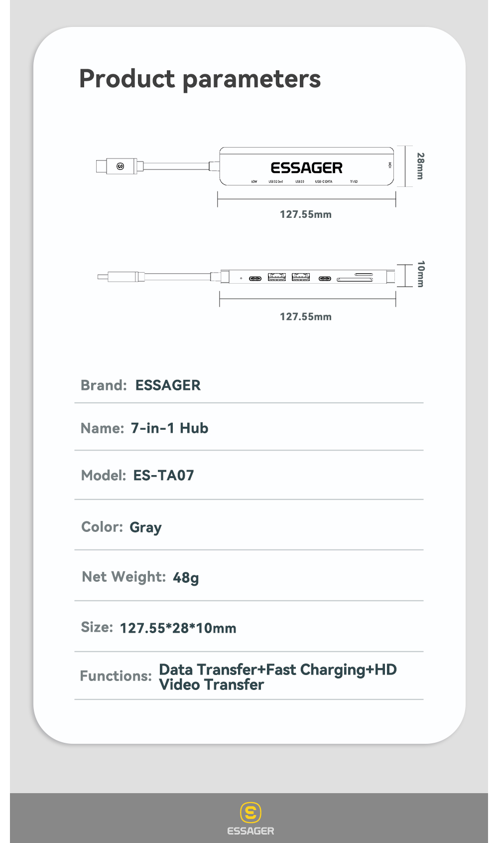 7 In 1 USB C HUB Multifunction Ports Fast Transmission 60W 4K 30Hz