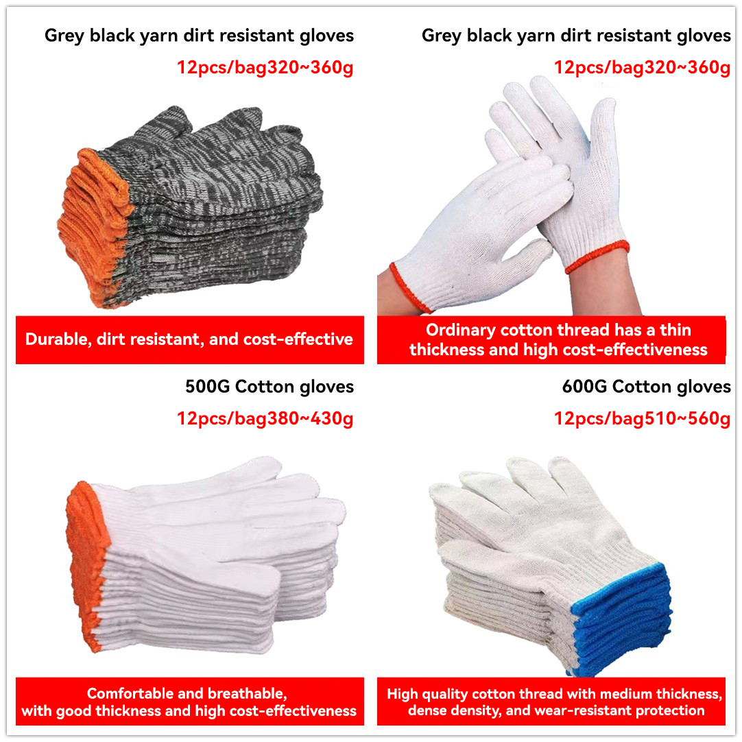 Hard-Wearing Deep White Cotton Hand Safety Knitted Work Gloves with Customized Weight