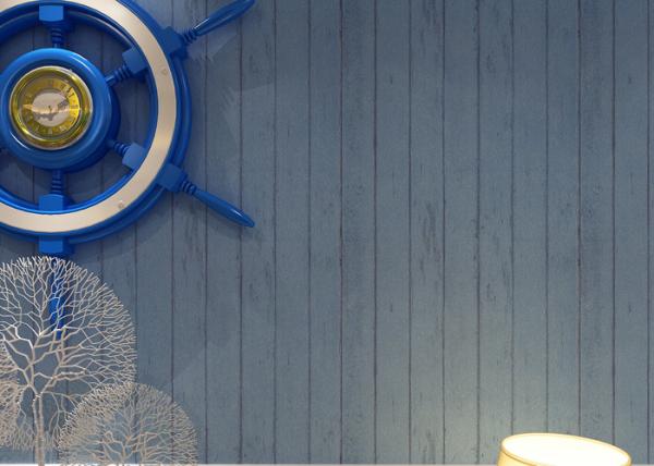 Mediterranean Style Modern Striped Wallpaper , Blue Non woven Wallpaper for TV