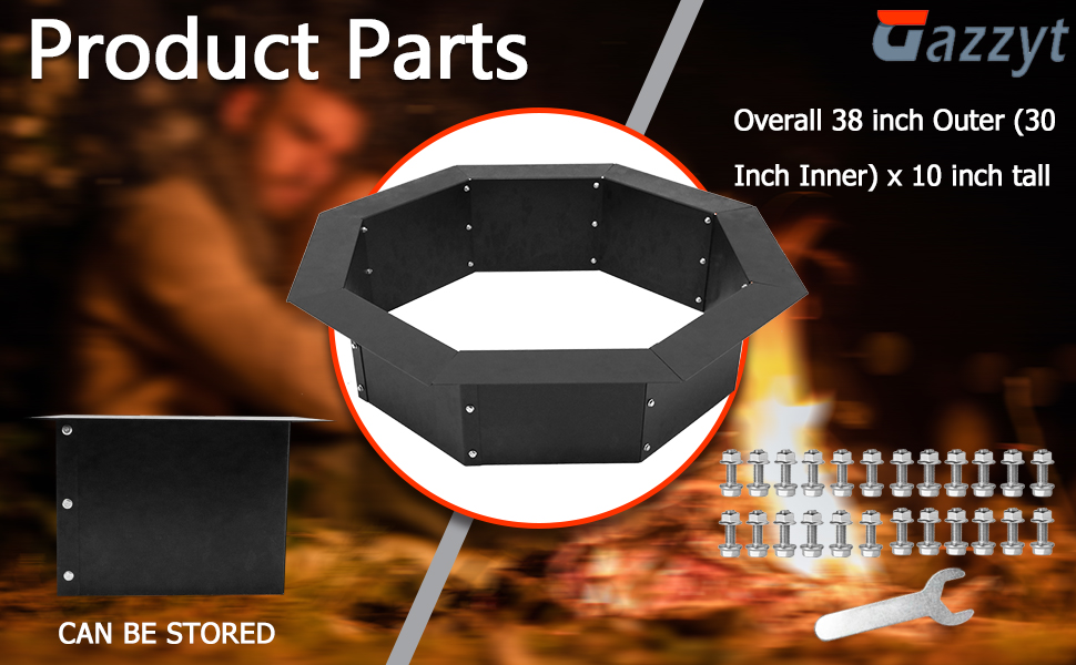 Heavy Duty Steel DIY Campfire Fire Pit Insert Ring Liner Octagon 38" Outer 30" Inner for Outdoor Patio Backyard Wit