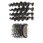 Waterproof Brazilian Natural Hair Extensions Loose Wave Lace Frontal Closure