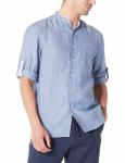 Xxxl Breathable Pure Linen Mens Long Sleeve Shirts Rolled Up With Band Collar