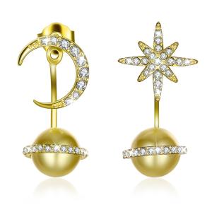 Quality 14.11mm 3.73g Star And Moon Earrings Studs Kwanzaa Gift 925 Silver Earrings wholesale