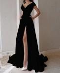 Custom Clothing Factory China Women'S Ruffled Hem Solid Color Maxi Evening Gown