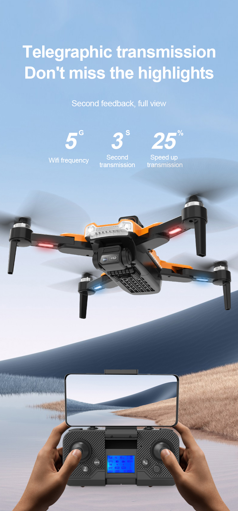 HD Camera and HD Aerial Photography Quadcopter Remote Control S1 Brushless Laser Obstacle Avoidance Drone Black Orange